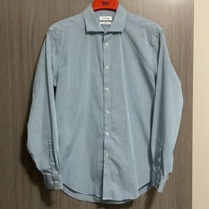 Calvin Klein Performance Dress Shirt - Slim Fit & Aqua Micro Plaid - 17 34/35